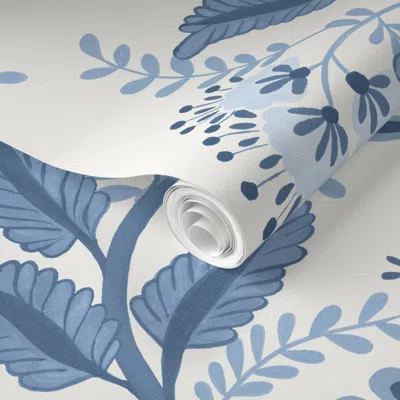 Spoonflower Pre-pasted Wallpaper Emmy Navy1 On Cream 2' X 12' Removable