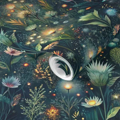 Spoonflower Pre-pasted Wallpaper Enchanted Floral Meadow With Glowing Lights 2' X 12' Removable