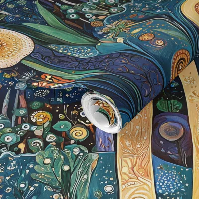 Spoonflower Pre-pasted Wallpaper Enchanted Forest At Night Inspired By Gustav Klimt 2' X 12' Removable