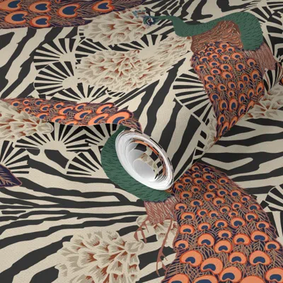Spoonflower Pre-pasted Wallpaper Enchanted Peacock Bright 2' X 12' Removable In Purple