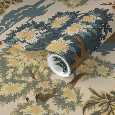 Spoonflower Pre-pasted Wallpaper Enchanting Eden- Verdure Garden Tapestry- Ivory Beige- Large  Removable