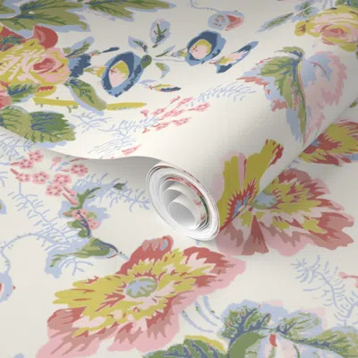 Spoonflower Pre-pasted Wallpaper English Chintz Madison Green 2' X 12' Removable