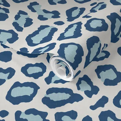 Spoonflower Pre-pasted Wallpaper Etosha Leopard Skin In Blue 2' X 12' Removable In Multi