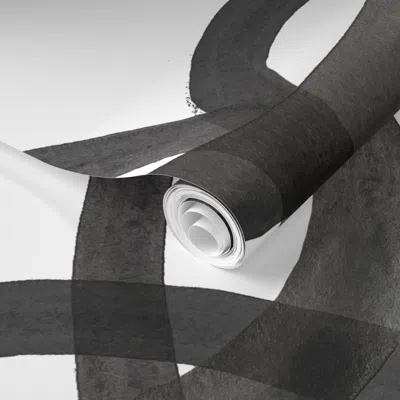 Spoonflower Pre-pasted Wallpaper Extra Large Circles Half Drop Black On White 2' X 12' Removable