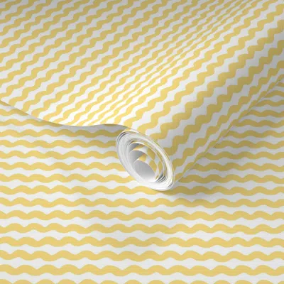 Spoonflower Pre-pasted Wallpaper Extra Small Wavy Stripe Horizontal Yellow And White Popcorn Yellow  Removable