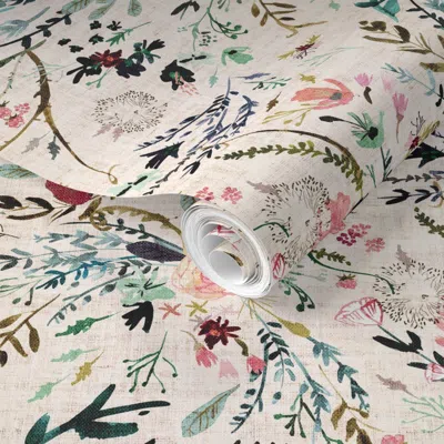 Spoonflower Pre-pasted Wallpaper Fable Floral (blush) Med 2' X 12' Removable In Multi