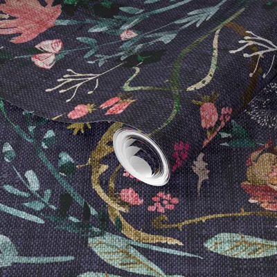 Spoonflower Pre-pasted Wallpaper Fable Floral (grape) Jumbo 2' X 12' Removable