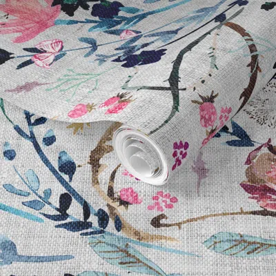 Spoonflower Pre-pasted Wallpaper Fable Floral (grey) Jumbo 2' X 12' Removable
