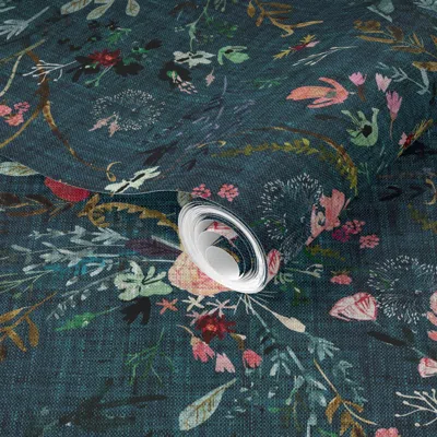Spoonflower Pre-pasted Wallpaper Fable Floral (teal) Med 2' X 12' Removable