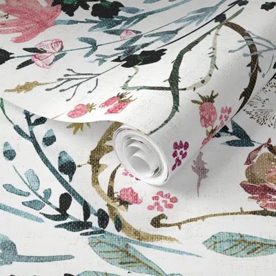Spoonflower Pre-pasted Wallpaper Fable Floral (white) Jumbo 2' X 12' Removable