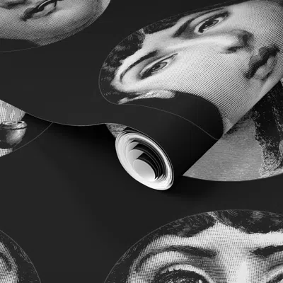 Spoonflower Pre-pasted Wallpaper Faces Of Lina Black 2' X 12' Removable