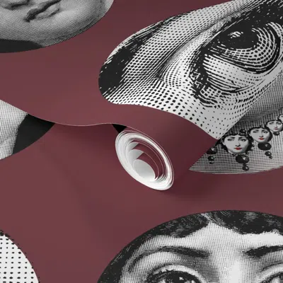 Spoonflower Pre-pasted Wallpaper Faces Of Lina Raisin Torte 2' X 12' Removable