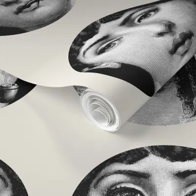 Spoonflower Pre-pasted Wallpaper Faces Of Lina Swiss Coffee 2' X 12' Removable