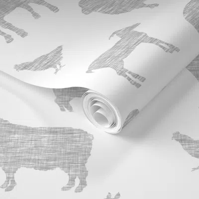 Spoonflower Pre-pasted Wallpaper Farm Animals - Light Grey Linen On White 2' X 12' Removable In Gray