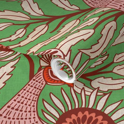 Spoonflower Pre-pasted Wallpaper Farmfolk Peacock 2' X 12' Removable