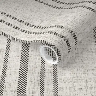 Spoonflower Pre-pasted Wallpaper Farmhouse Multi Ticking Stripe 2' X 12' Removable In Gray