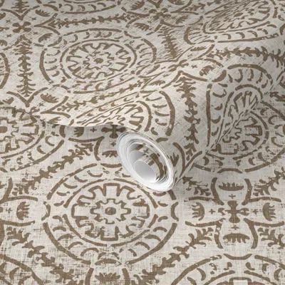 Spoonflower Pre-pasted Wallpaper Farmhouse Taza Media Taupe 2' X 12' Removable