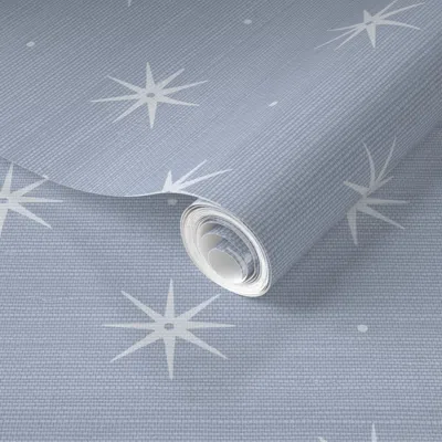 Spoonflower Pre-pasted Wallpaper Faux Grasscloth Dotty Stars In Quiet Blue And White 2' X 12' Removable