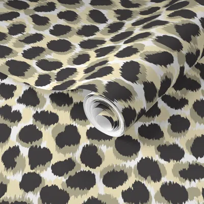 Spoonflower Pre-pasted Wallpaper Faux Leopard Animal Print In Taupe 2' X 12' Removable