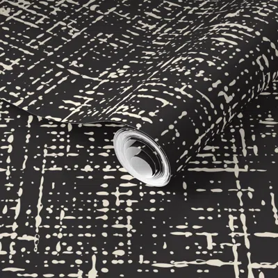 Spoonflower Pre-pasted Wallpaper Faux Linen Texture - (med) - White On Black  Removable