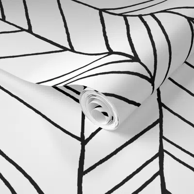 Spoonflower Pre-pasted Wallpaper Featherland (large) White/black 2' X 12' Removable In Multi