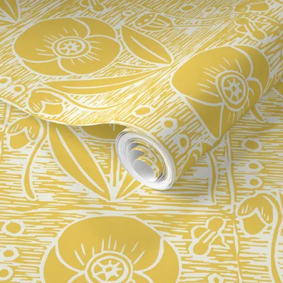 Spoonflower Pre-pasted Wallpaper Field Poppy Golden Yellow 2' X 12' Removable In Multi