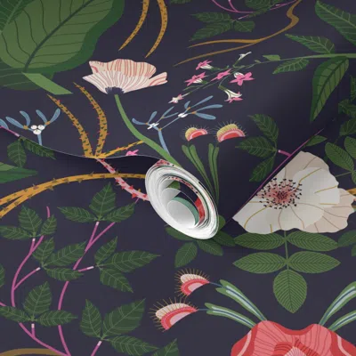 Spoonflower Pre-pasted Wallpaper Fierce Flora Design By U.s. Botanic Garden 2' X 12' Removable