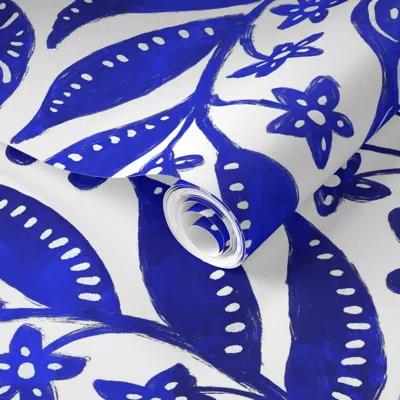 Spoonflower Pre-pasted Wallpaper Fig Garden Blues 2' X 12' Removable