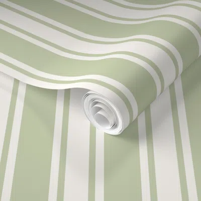 Spoonflower Pre-pasted Wallpaper Finley Stripe Green 2' X 12' Removable