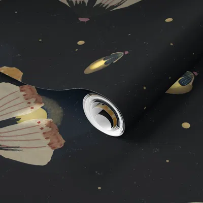 Spoonflower Pre-pasted Wallpaper Fireflies In The Night Sky Black Large - Tween Walls - Boy Room Decor 2' X 12' 