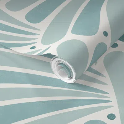 Spoonflower Pre-pasted Wallpaper Fireworks Shapes - Abstract Leaves - Bicolor Faded Blue (large Scale) 2' X 12' 