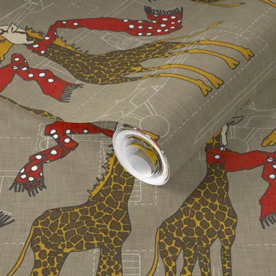 Spoonflower Pre-pasted Wallpaper Flightschool Safari Red  Removable