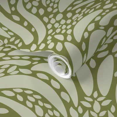 Spoonflower Pre-pasted Wallpaper Floral Dreams Palm Green Jumbo  Removable