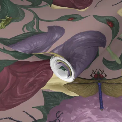 Spoonflower Pre-pasted Wallpaper Floral Insect Garden 2' X 12' Removable
