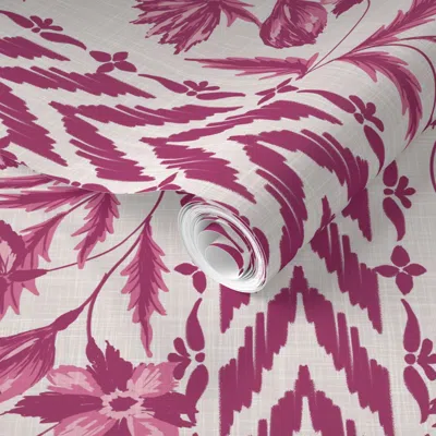 Spoonflower Pre-pasted Wallpaper Floral Stripes (raspberry) - Large Scale  Removable