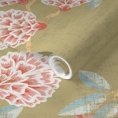 Spoonflower Pre-pasted Wallpaper Floralista Tan 2' X 12' Removable