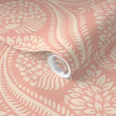 Spoonflower Pre-pasted Wallpaper Florence Damask / Medium Scale / Pink 2' X 12' Removable