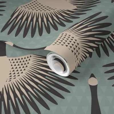 Spoonflower Pre-pasted Wallpaper Flying Art Deco Geese (teal) (large) 2' X 12' Removable