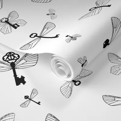 Spoonflower Pre-pasted Wallpaper Flying Keys Plain 2' X 12' Removable In Multi