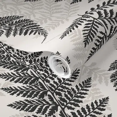 Spoonflower Pre-pasted Wallpaper Forest Ferns - White & Black 2' X 12' Removable In Multi