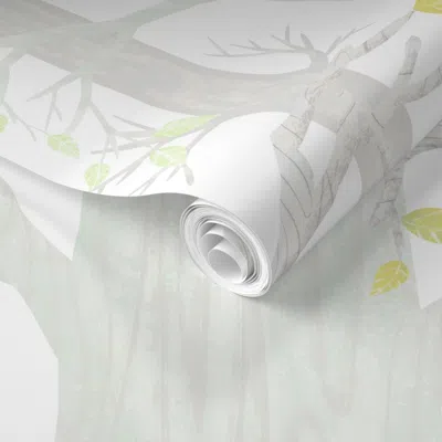 Spoonflower Pre-pasted Wallpaper Forest Trees Large Scale White Background  Removable