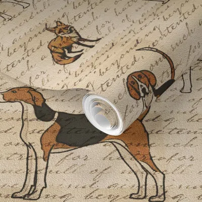 Spoonflower Pre-pasted Wallpaper Fox And Hounds Handwritten Cursive Background 2' X 12' Removable