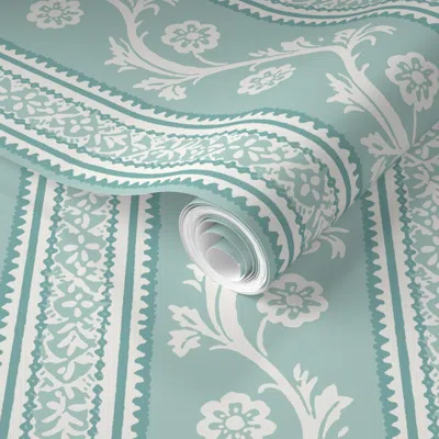 Spoonflower Pre-pasted Wallpaper Francie Stripe French Green 2' X 12' Removable