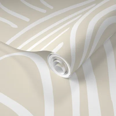 Spoonflower Pre-pasted Wallpaper Freestyle Boho Arches - Oat - Japanese Inspired Painted Waves 2' X 12' Removabl