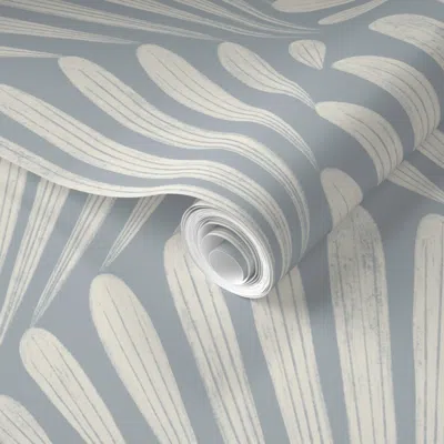 Spoonflower Pre-pasted Wallpaper French Blue Gray And Creamy White - Scallop Fans - Coastal Art Deco Shells 2' X