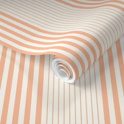 Spoonflower Pre-pasted Wallpaper French Farmhouse Kitchen Stripes Peach Fuzz Ffbe98 Pantonecoty2024  Removable