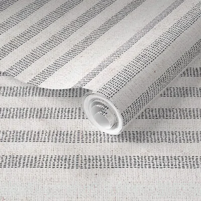 Spoonflower Pre-pasted Wallpaper French Linen Black Stripe 2' X 12' Removable