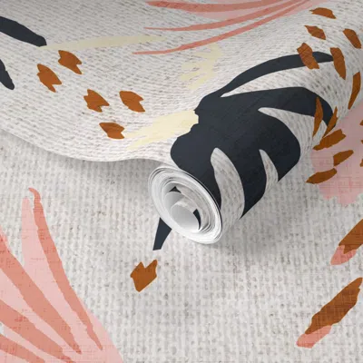 Spoonflower Pre-pasted Wallpaper French Linen Boho Adobo 2' X 12' Removable