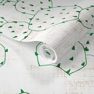 Spoonflower Pre-pasted Wallpaper French Linen Cactus 2' X 12' Removable