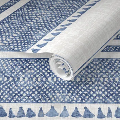 Spoonflower Pre-pasted Wallpaper French Linen Chambray Tassel 2' X 12' Removable In Multi